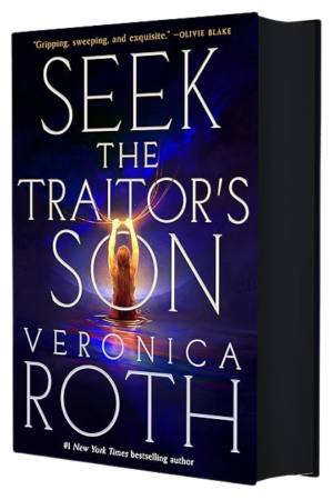 Seek The Traitor's Son by Veronica Roth Book cover with black sprayed edges.